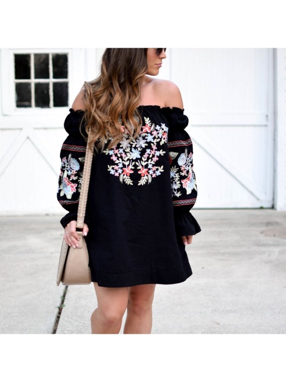 Free People Mini Dress Embroidered Babydoll Womens XS Off Shoulder Y2K Boho Chic